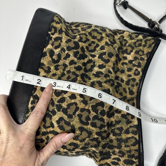 Brighton Leopard Animal Print Leather Shoulder Bag Silver Hardware Braided Strap - Picture 14 of 16